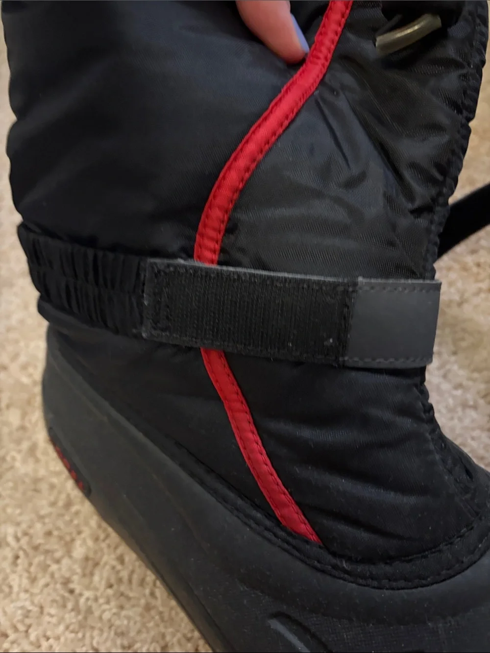 Sorel Black and Red Kids Insulated Snow Boots